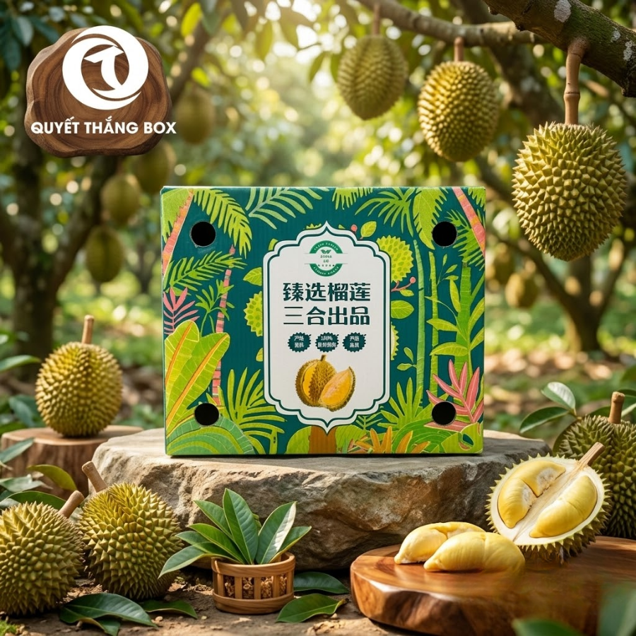 Thùng giấy đựng sầu riêng in offset