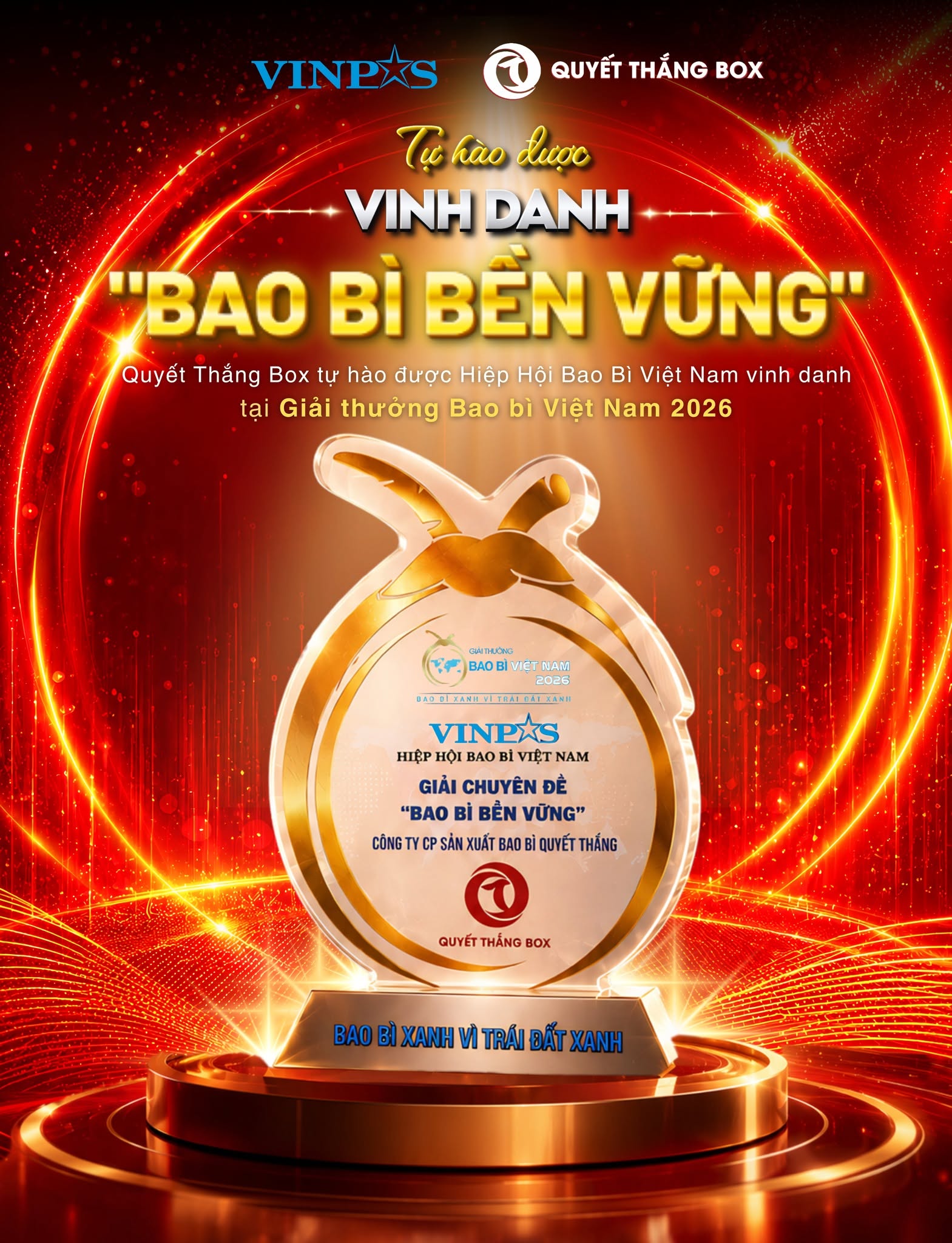 Quyết Thắng Box tự hào được Hiệp hội Bao bì Việt Nam (VINPAS) vinh danh tại hạng mục "𝐂𝐡𝐮𝐲𝐞̂𝐧 đ𝐞̂̀ 𝐁𝐚𝐨 𝐛𝐢̀ 𝐁𝐞̂̀𝐧 𝐯𝐮̛̃𝐧𝐠"