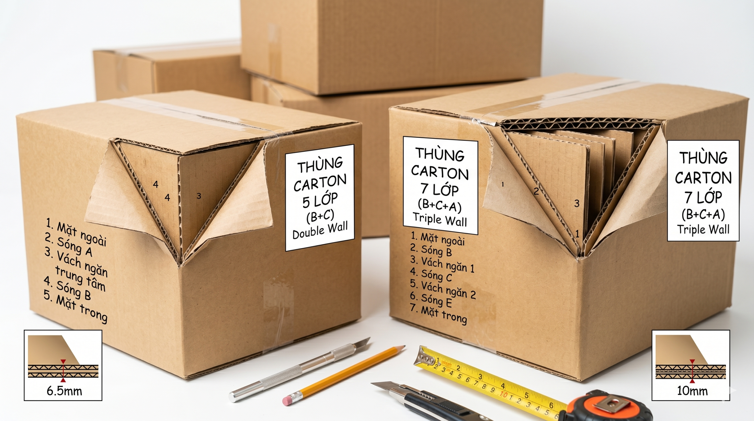 thùng carton 5 lớp 7 lớp khác nhau