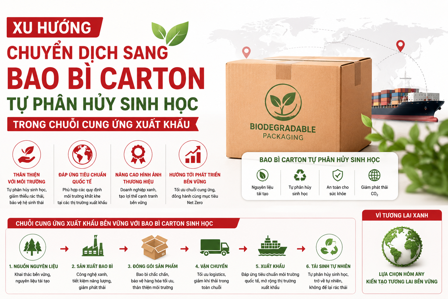 Xu hướng chuyển dịch sang bao bì carton tự phân hủy sinh học trong chuỗi cung ứng xuất khẩu.