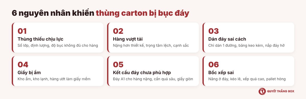 6 nguyên nhân khiến thùng carton bị bục đáy